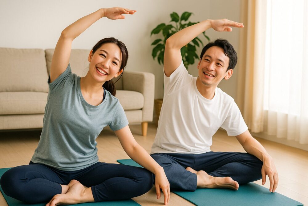 二人でストレッチ